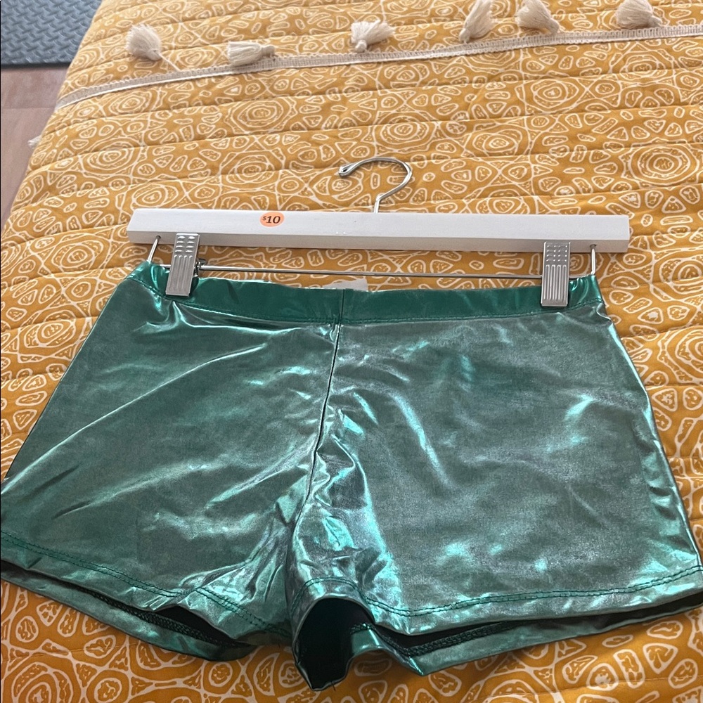 #1451+Shiny Green Metallic Shorts - Picture 6 of 10